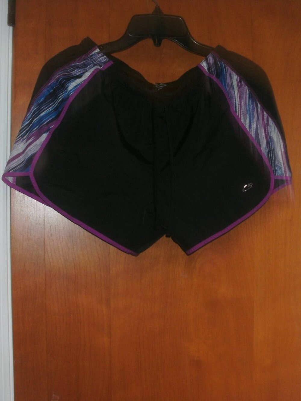 9 CHAMPION Black & Purple Athletic Active Running Shorts with Attached Brief S
